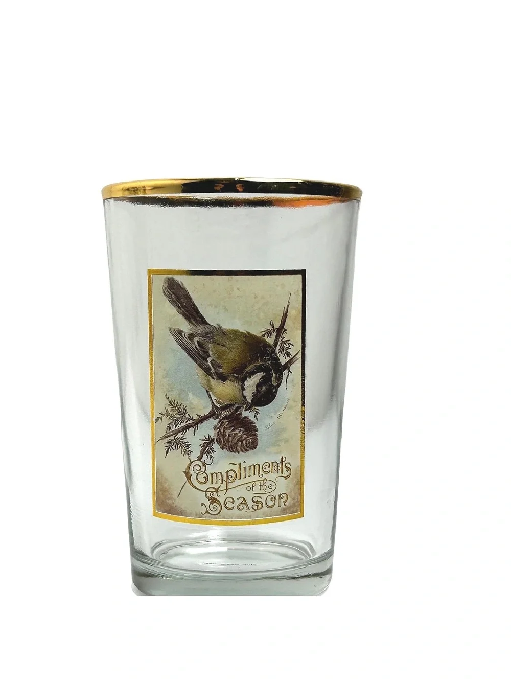 Vintage West Virginia Glass Holiday Glasses with Bird Motifs and Gold Trim